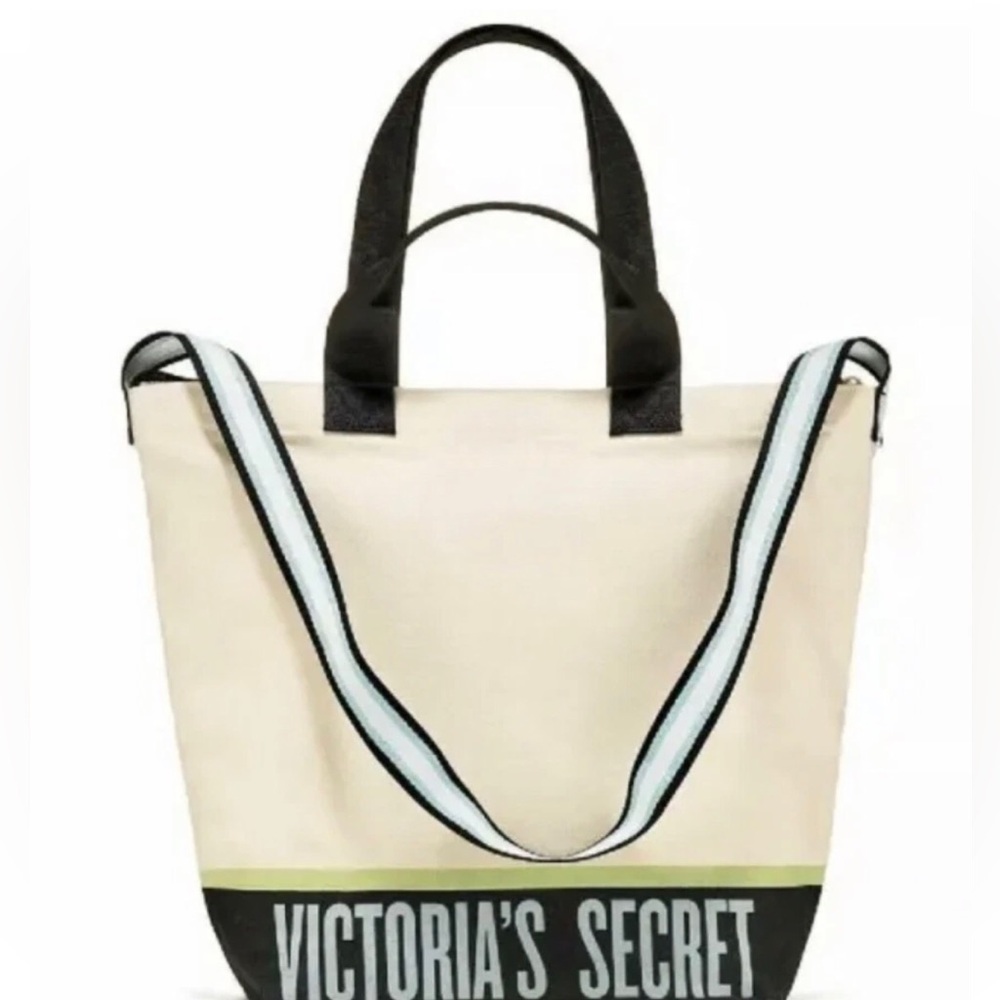 NWT Victoria's Secret Canvas Tote w/ Insulated Cooler Bag Beach Crossbody Strap